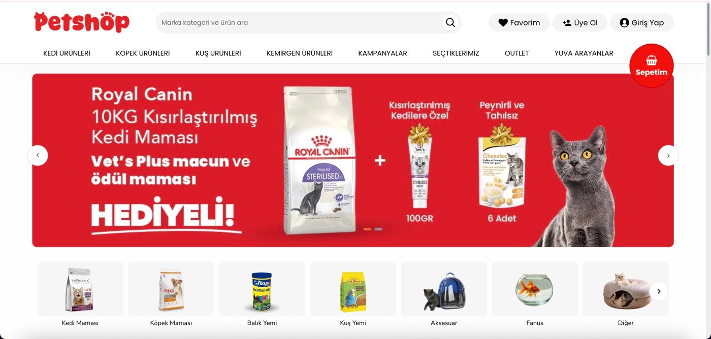 Pet Shop & Evcil Hayvan demo tasarımı önizlemesi